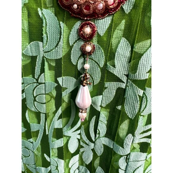 Karishma Women's Green Short Sleeve Round Neck Embellished Fit & Flare Dress S - Picture 3 of 16